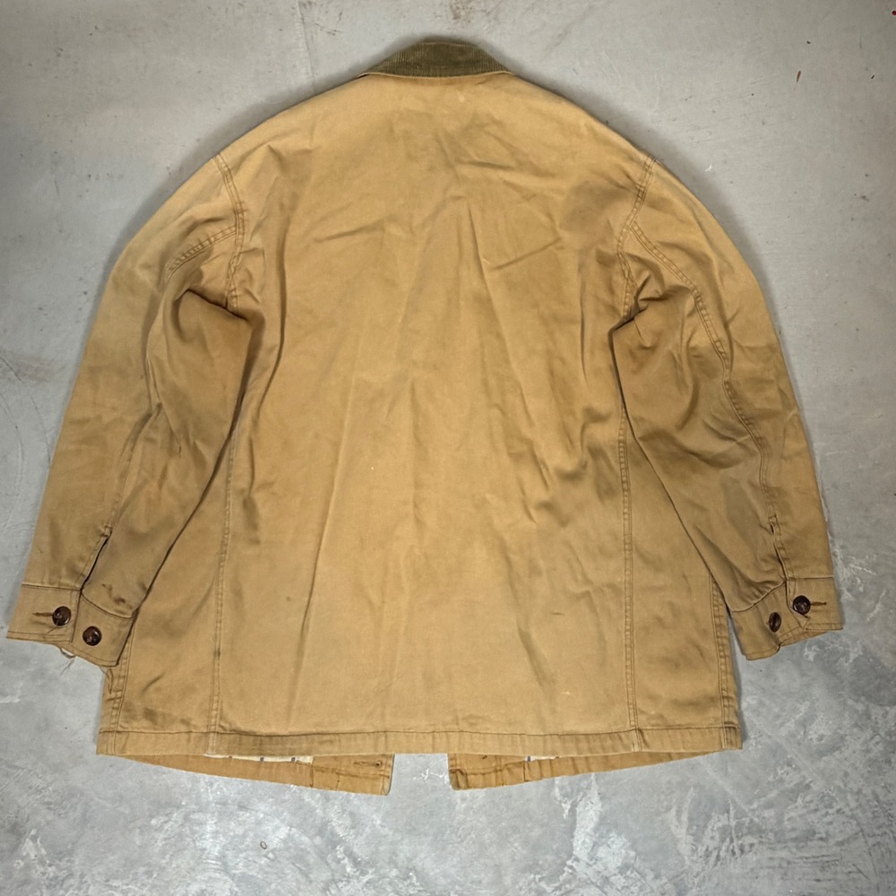 Brooks Brothers Mens L Tan Canvas Barn Chore Coat Corduroy Collar Plaid Lined - Picture 4 of 6